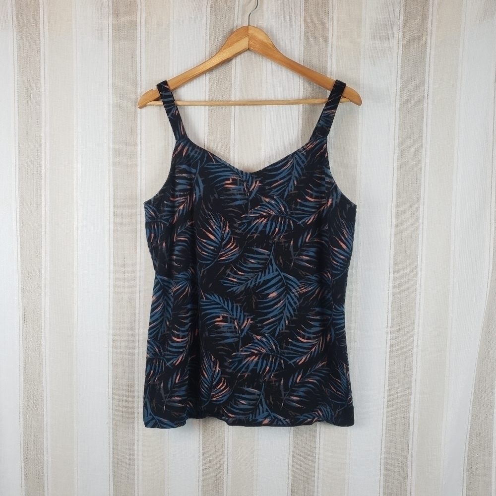 Torrid Soft Jersey Knit Tank Top Palm Leaves Black Blue Size 3X